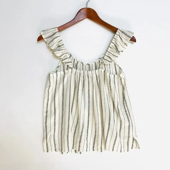 LOFT Sleeveless V Neck Top XS Petite Off White Blue Copper Stripes Lightweight - Picture 3 of 10